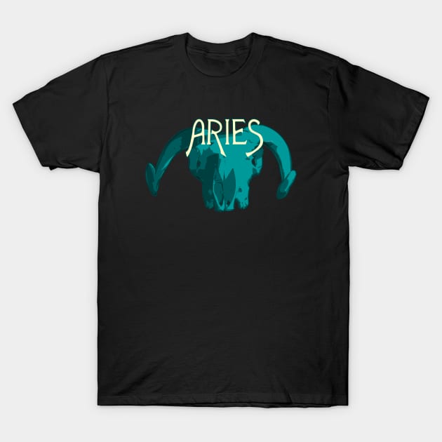 Blue Ram Skull for Aries Astrological Zodiac Sign T-Shirt by RyanJGillDesigns